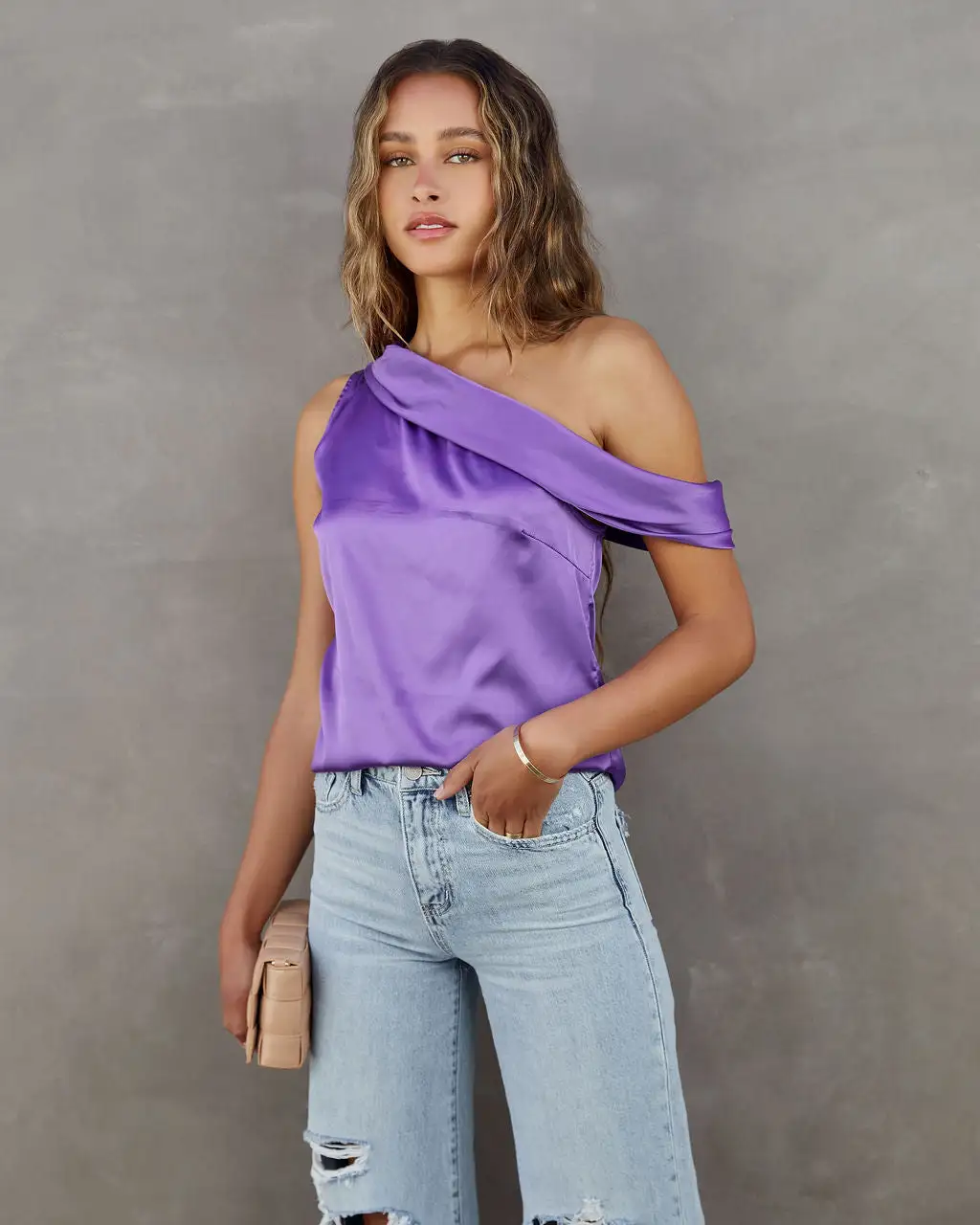 Simple Elegance Satin Off The Shoulder Top - Purple 7 Simple Elegance Satin Off The Shoulder Top - Purple - Image 7