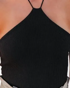 BLUE-001 Sis Cotton Ribbed Halter Bodysuit - Black 12 BLUE-001 Sis Cotton Ribbed Halter Bodysuit - Black -clothes Sales siscottonribbedhalterbodusuitblack72