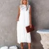 Sizzle Pocketed Crochet Lace Midi Dress - Off White - LAST CHANCE