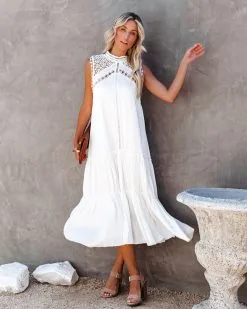 Sizzle Pocketed Crochet Lace Midi Dress - Off White - LAST CHANCE -clothes Sales sizzlepocketedcrochetlacemididressoffwhite43