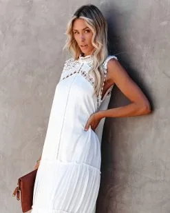 Sizzle Pocketed Crochet Lace Midi Dress - Off White - LAST CHANCE -clothes Sales sizzlepocketedcrochetlacemididressoffwhite53