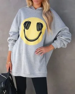 Happy Beats Oversized Hoodie - FINAL SALE -clothes Sales smileyfacehoodedsweater109