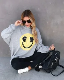 Happy Beats Oversized Hoodie - FINAL SALE -clothes Sales smileyfacehoodedsweater116