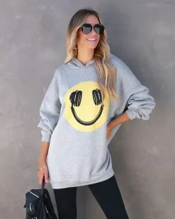 Happy Beats Oversized Hoodie - FINAL SALE -clothes Sales smileyfacehoodedsweater86