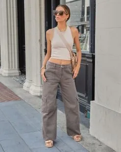 BLUE-001 Something About Jane High Waisted Cargo Pants - Dark Taupe - SALE