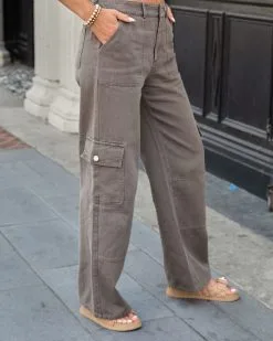 BLUE-001 Something About Jane High Waisted Cargo Pants - Dark Taupe - SALE -clothes Sales somethingaboutjanehighwaistedcargopantsdarktaupe 71