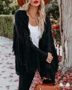 POL-001 Spruce Fringe Knit Cardigan - Black - FINAL SALE -clothes Sales sprucefringeknitcardiganblack45