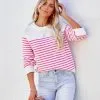 Stella Cotton Striped Sweater - White Pink - FINAL SALE