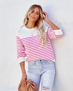 Stella Cotton Striped Sweater - White Pink - FINAL SALE