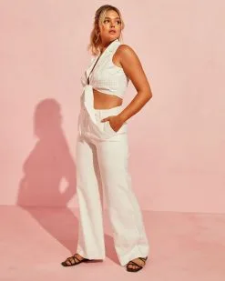 ON T-001 Blanc Pocketed Wide Leg Pant - White -clothes Sales summerheatcollaredcroptietankwhiteandblancpocketedwidelegpantwhite1553