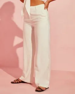 ON T-001 Blanc Pocketed Wide Leg Pant - White -clothes Sales summerheatcollaredcroptietankwhiteandblancpocketedwidelegpantwhite1565