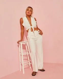 ON T-001 Blanc Pocketed Wide Leg Pant - White -clothes Sales summerheatcollaredcroptietankwhiteandblancpocketedwidelegpantwhite1624