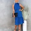 Sunday Blues Tie Ruffle Midi Dress - LAST CHANCE