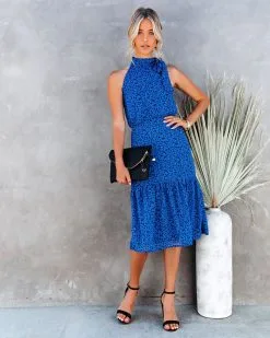 Sunday Blues Tie Ruffle Midi Dress - LAST CHANCE