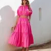 DANC-001 Sunny Meadow Tiered Midi Skirt - Hot Pink - SALE