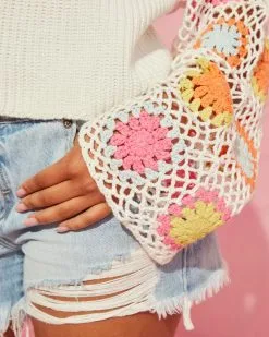 Sunsets Crochet Bell Sleeve Sweater - White -clothes Sales sunsetscrochetbellsleevesweaterehite121