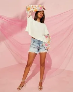 Sunsets Crochet Bell Sleeve Sweater - White -clothes Sales sunsetscrochetbellsleevesweaterehite26