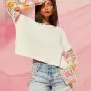 Sunsets Crochet Bell Sleeve Sweater - White