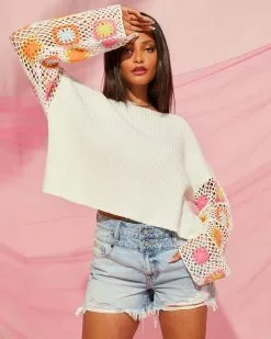 Sunsets Crochet Bell Sleeve Sweater - White