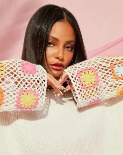 Sunsets Crochet Bell Sleeve Sweater - White -clothes Sales sunsetscrochetbellsleevesweaterehite37