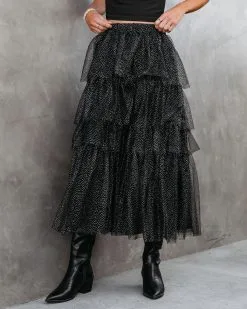 FATE-001 Swan Lake Tiered Shimmer Tulle Midi Skirt - Black - FINAL SALE -clothes Sales swanlaketieredshimmertullemidiskirtblack122