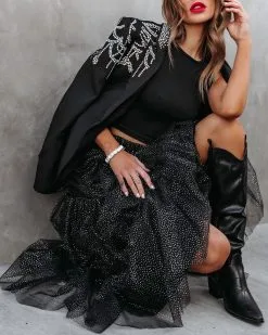 FATE-001 Swan Lake Tiered Shimmer Tulle Midi Skirt - Black - FINAL SALE -clothes Sales swanlaketieredshimmertullemidiskirtblack147