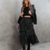 FATE-001 Swan Lake Tiered Shimmer Tulle Midi Skirt - Black - FINAL SALE