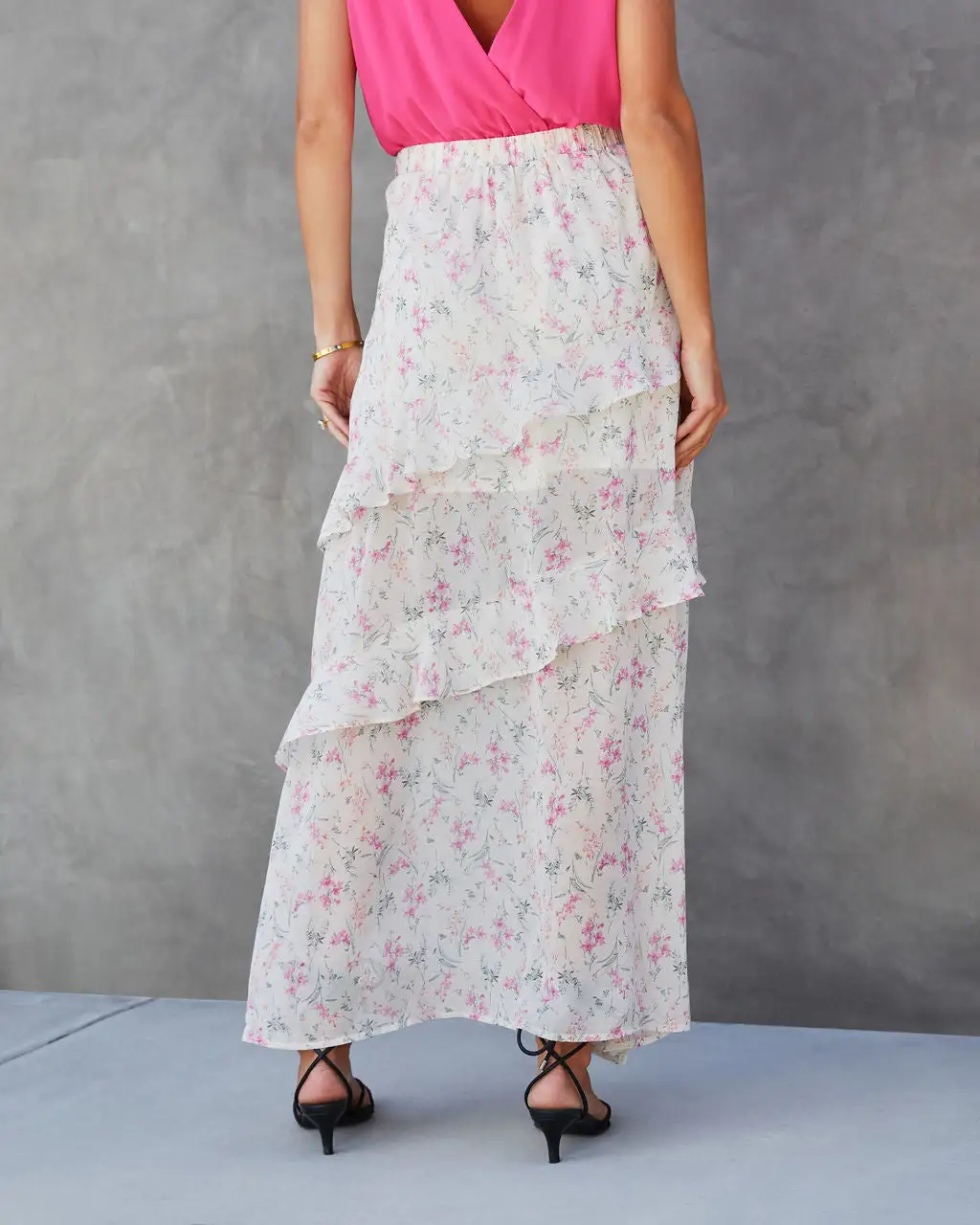 PROM-001 Sweet Homecoming Floral Chiffon Tiered Maxi Skirt - SALE 3 PROM-001 Sweet Homecoming Floral Chiffon Tiered Maxi Skirt - SALE - Image 3