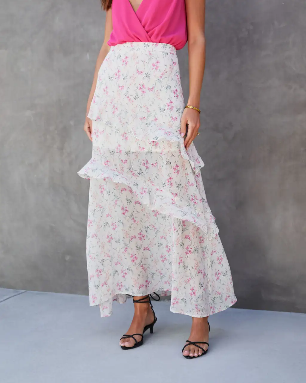 PROM-001 Sweet Homecoming Floral Chiffon Tiered Maxi Skirt - SALE 2 PROM-001 Sweet Homecoming Floral Chiffon Tiered Maxi Skirt - SALE - Image 2