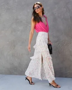 PROM-001 Sweet Homecoming Floral Chiffon Tiered Maxi Skirt - SALE