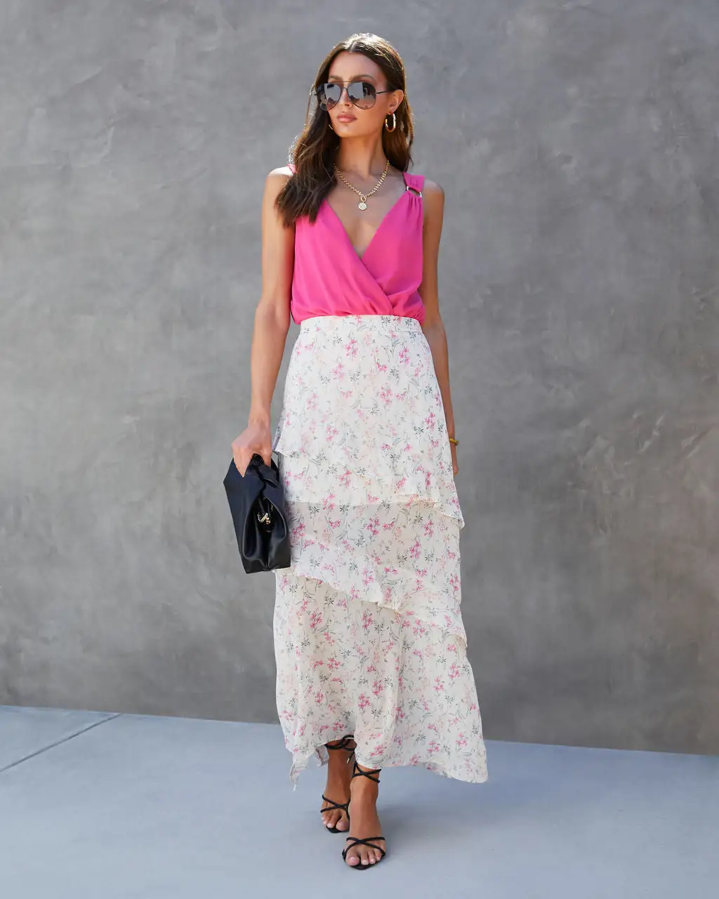 PROM-001 Sweet Homecoming Floral Chiffon Tiered Maxi Skirt - SALE 6 PROM-001 Sweet Homecoming Floral Chiffon Tiered Maxi Skirt - SALE - Image 6