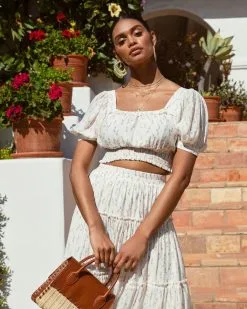 Sweet Life Floral Smocked Crop Top - Cream - SALE