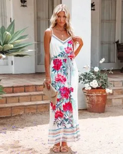 SALT-001 Take Me To Paradise Printed Maxi Dress - Ivory - FINAL SALE
