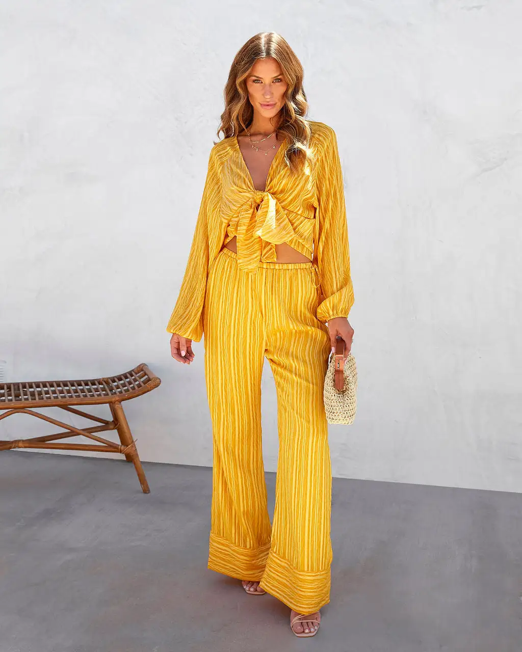 EMOR-001 Tatianna High Waisted Wide Leg Pants - Yellow 5 EMOR-001 Tatianna High Waisted Wide Leg Pants - Yellow - Image 5