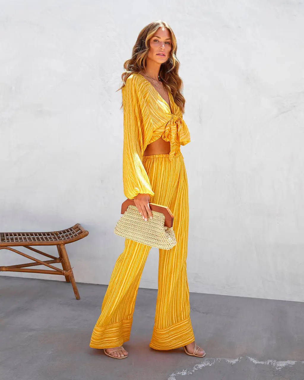 EMOR-001 Tatianna High Waisted Wide Leg Pants - Yellow 7 EMOR-001 Tatianna High Waisted Wide Leg Pants - Yellow - Image 7