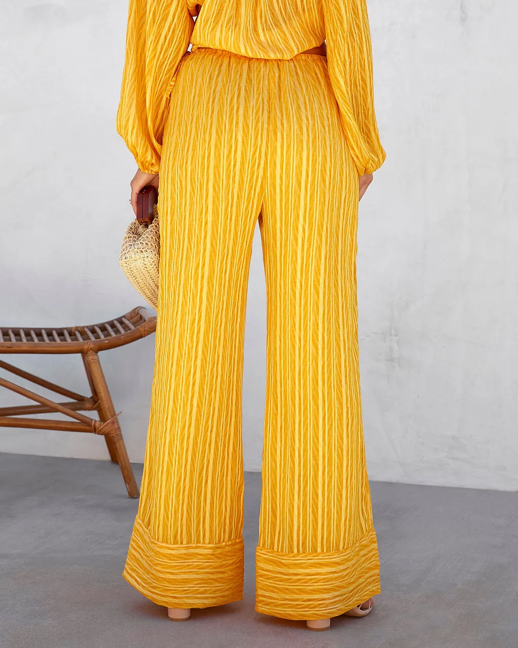EMOR-001 Tatianna High Waisted Wide Leg Pants - Yellow 2 EMOR-001 Tatianna High Waisted Wide Leg Pants - Yellow - Image 2