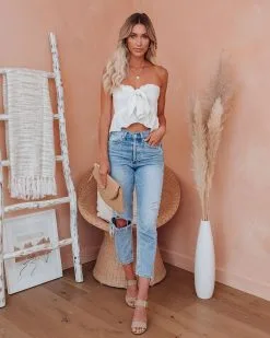 Taylor Linen Blend Strapless Cropped Tie Top - FINAL SALE -clothes Sales taylorlinenblendstraplesscoppedtietop01