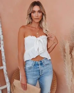 Taylor Linen Blend Strapless Cropped Tie Top - FINAL SALE