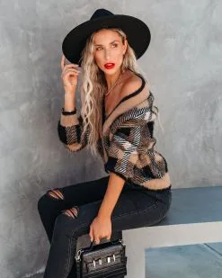 Taylor Plaid Fuzzy Knit Cardigan - Camel 14 Taylor Plaid Fuzzy Knit Cardigan - Camel -clothes Sales taylorplaidfuzzyknitcardigancamel117