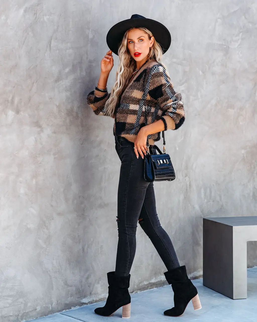 Taylor Plaid Fuzzy Knit Cardigan - Camel 7 Taylor Plaid Fuzzy Knit Cardigan - Camel - Image 7