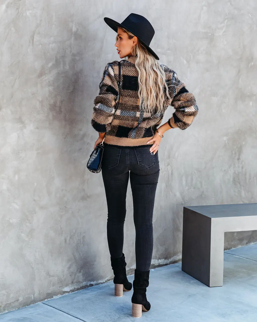 Taylor Plaid Fuzzy Knit Cardigan - Camel 2 Taylor Plaid Fuzzy Knit Cardigan - Camel - Image 2