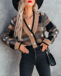 Taylor Plaid Fuzzy Knit Cardigan - Camel 13 Taylor Plaid Fuzzy Knit Cardigan - Camel -clothes Sales taylorplaidfuzzyknitcardigancamel98