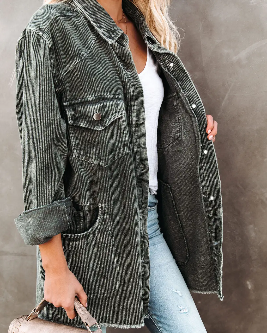 Tempted Cotton Pocketed Corduroy Shacket - Olive - FINAL SALE 8 Tempted Cotton Pocketed Corduroy Shacket - Olive - FINAL SALE - Image 8