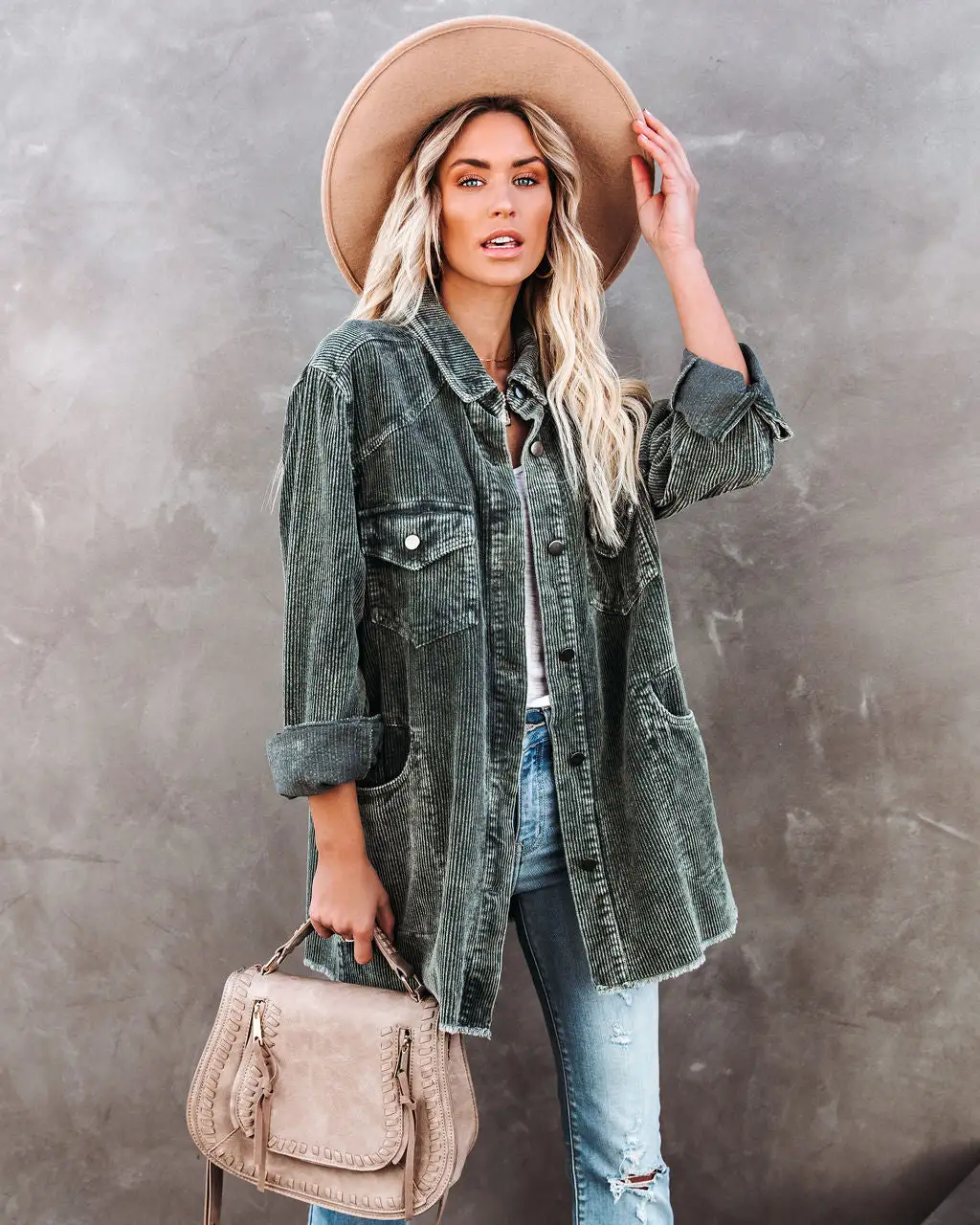 Tempted Cotton Pocketed Corduroy Shacket - Olive - FINAL SALE 3 Tempted Cotton Pocketed Corduroy Shacket - Olive - FINAL SALE - Image 3