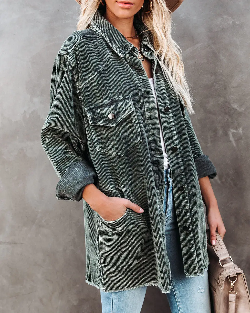 Tempted Cotton Pocketed Corduroy Shacket - Olive - FINAL SALE 9 Tempted Cotton Pocketed Corduroy Shacket - Olive - FINAL SALE - Image 9