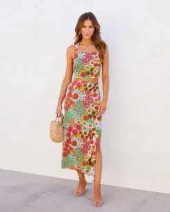 DRES-001 Tokyo Floral Slit Midi Skirt