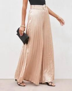 SALT-001 True Elegance Satin Pleated Belted Wide Leg Pants - Light Taupe -clothes Sales trueelegancesatinpleatedbeltedwidelegpantslighttaupe261