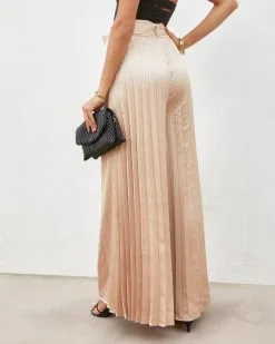 SALT-001 True Elegance Satin Pleated Belted Wide Leg Pants - Light Taupe -clothes Sales trueelegancesatinpleatedbeltedwidelegpantslighttaupe391