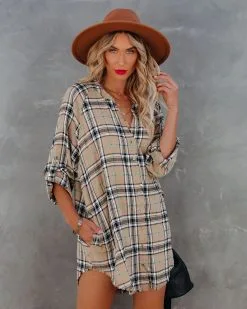 Tucker Cotton Blend Pocketed Plaid Button Down Tunic - SALE