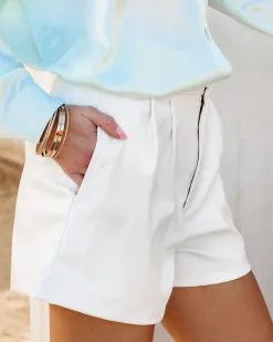 DANC-001 Pete Faux Leather Shorts - White - SALE